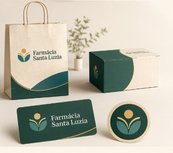 Aplicações da identidade visual da Farmácia Santa Luzia
